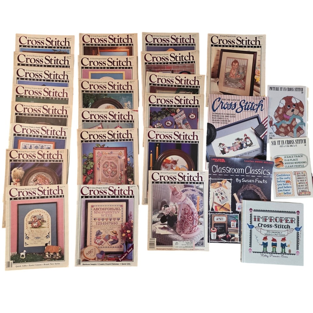 Vtg Cross Stitch Magazine Lot 1980s Country Crafts Improper Book Premier  issue